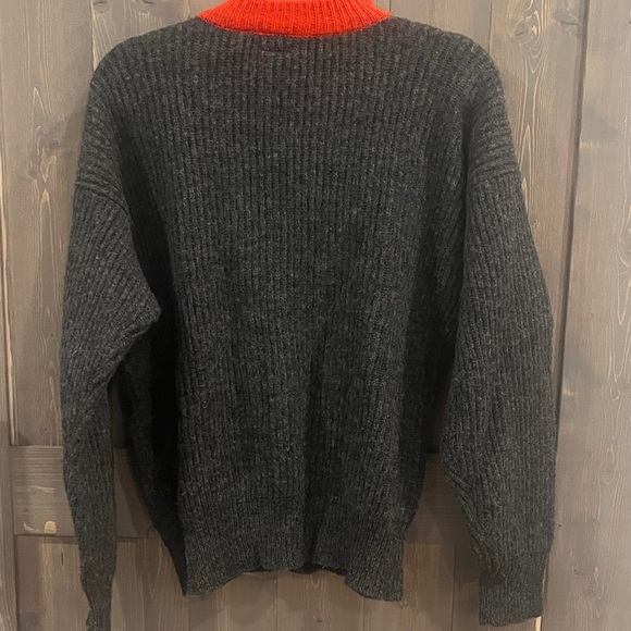 Wool Tommy Hilfiger Men's Charcoal and Red Half Zip-Up Sweater - Picture 4 of 4